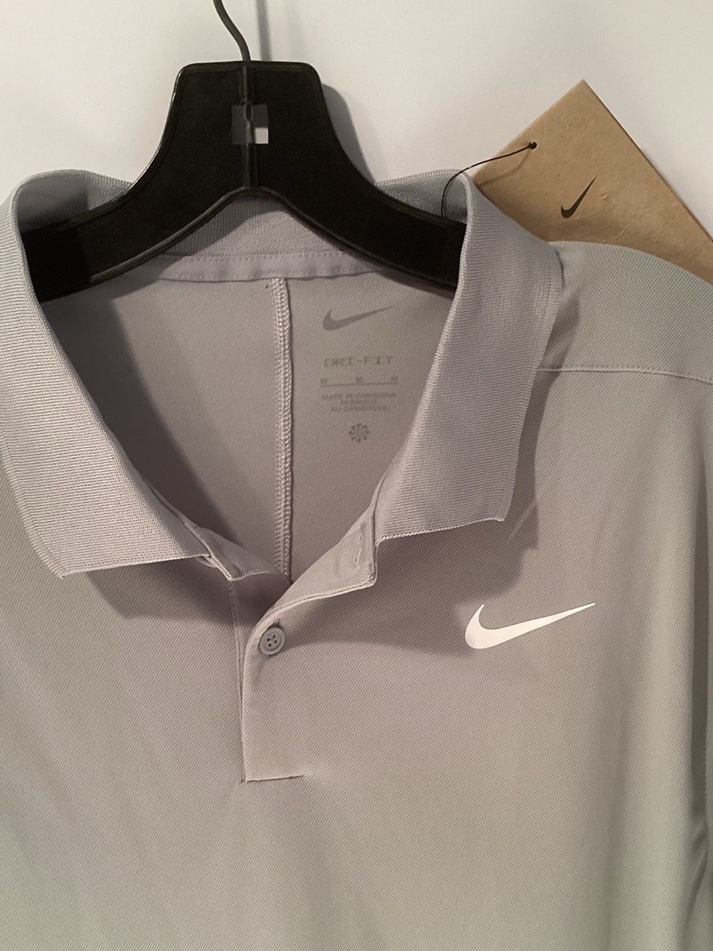 Nike Men’s Golf Dri-Fit Light Gray Polo with White Swoosh NWT